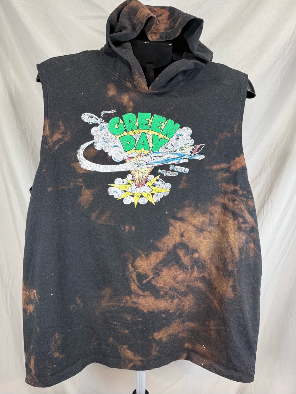 Green Day “Dookie” Album Cover Hooded Muscle Tee - Acid Wash - XL